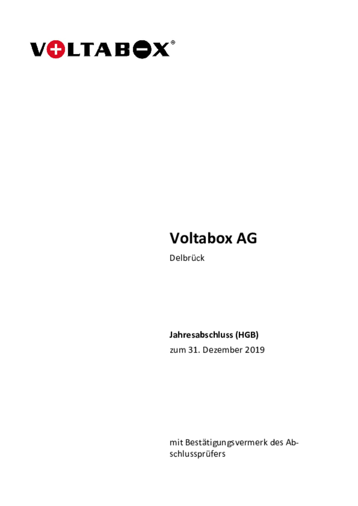 Jahresabschluss der Voltabox AG für das Geschäftsjahr 2019