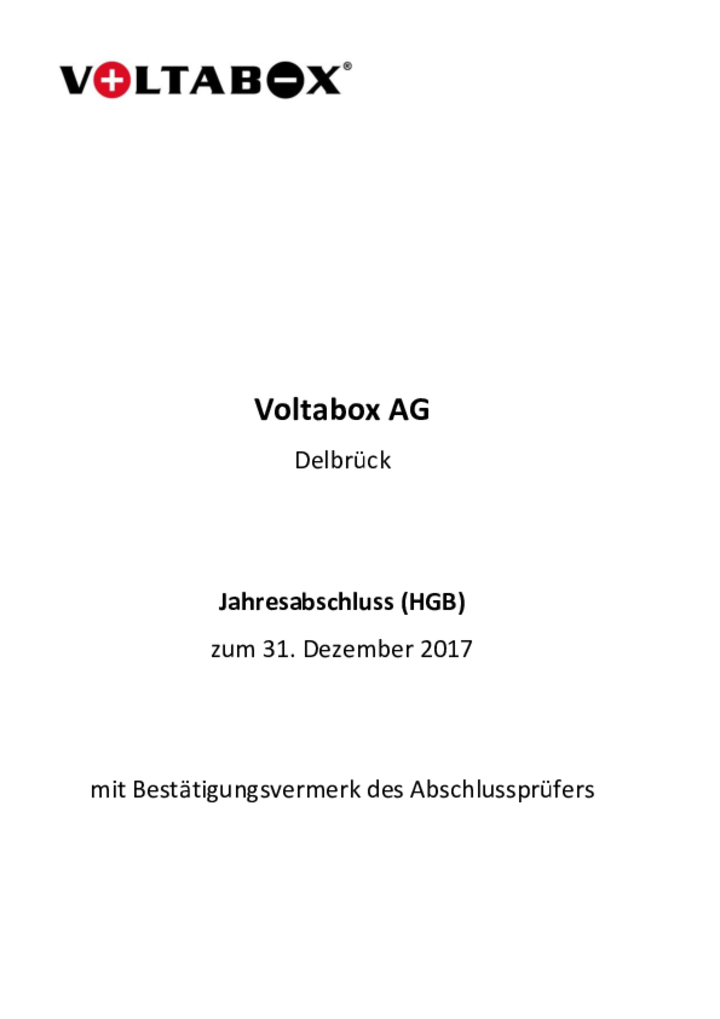 Jahresabschluss der Voltabox AG für das Geschäftsjahr 2017