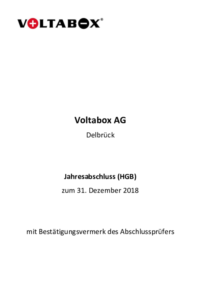 Jahresabschluss der Voltabox AG für das Geschäftsjahr 2018